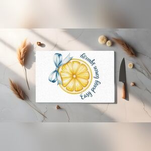 Glass 8 X11 Lemon Themed Cutting Board with Blue Ribbon